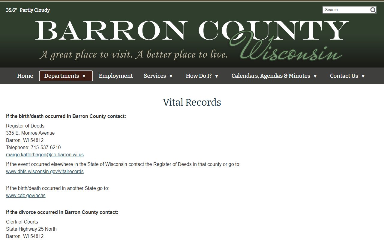 Barron County Divorce Records vital records office