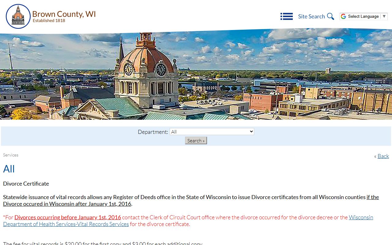 Brown County Divorce Records and divorce certificate access