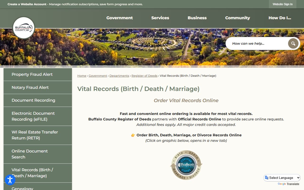 Buffalo County Divorce Records and divorce certificate access