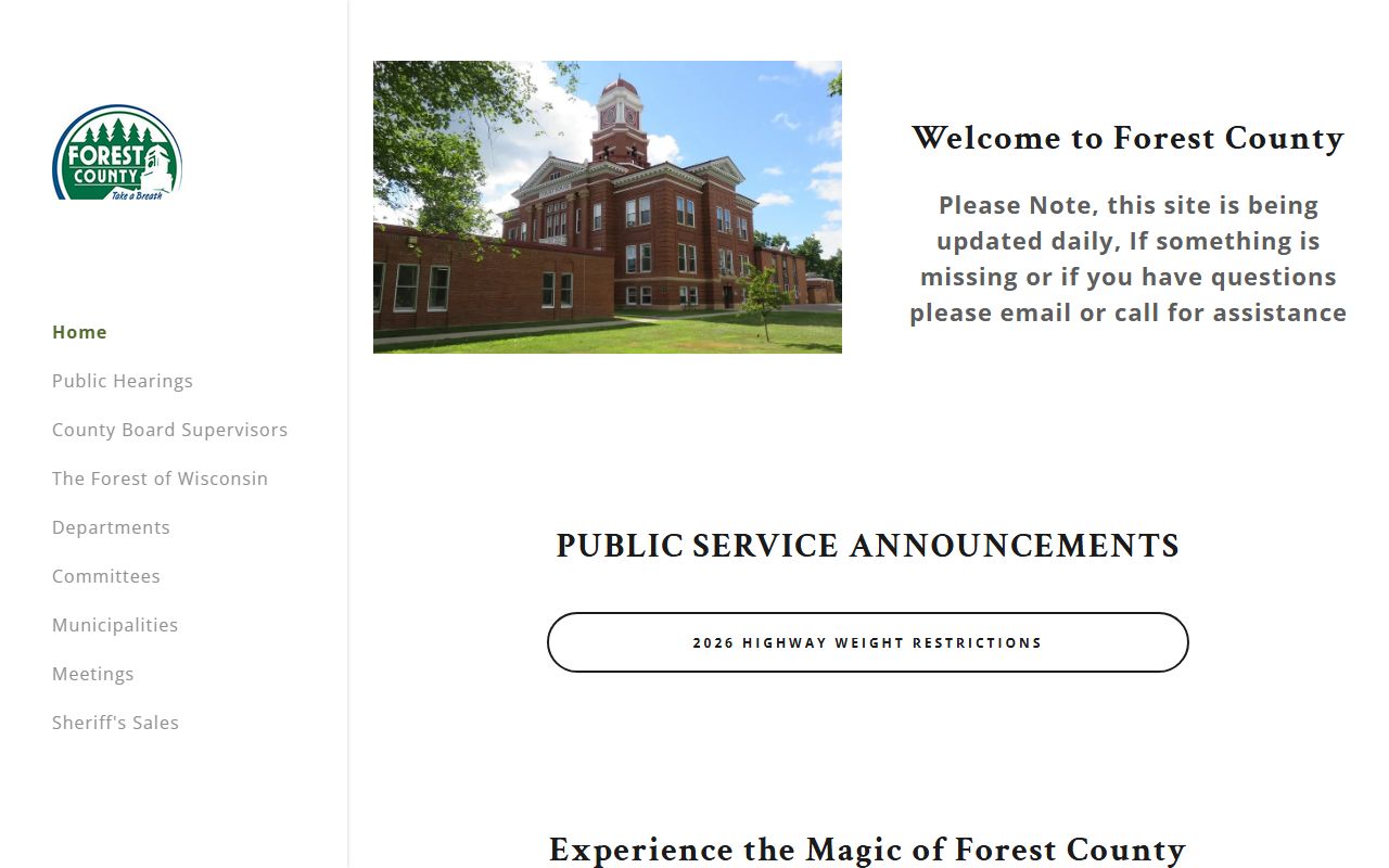 Forest County Divorce Records official county website