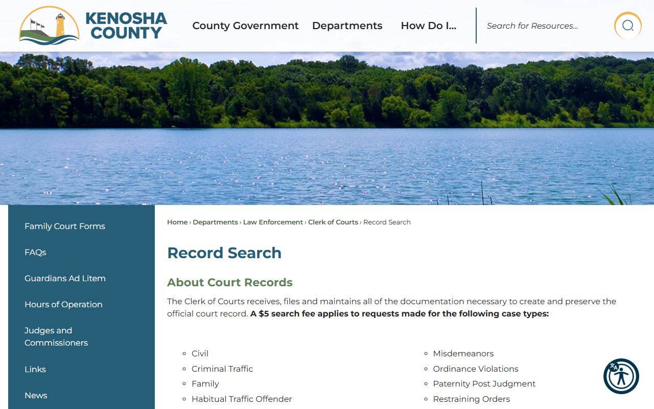 Kenosha Divorce Records Kenosha County record search page