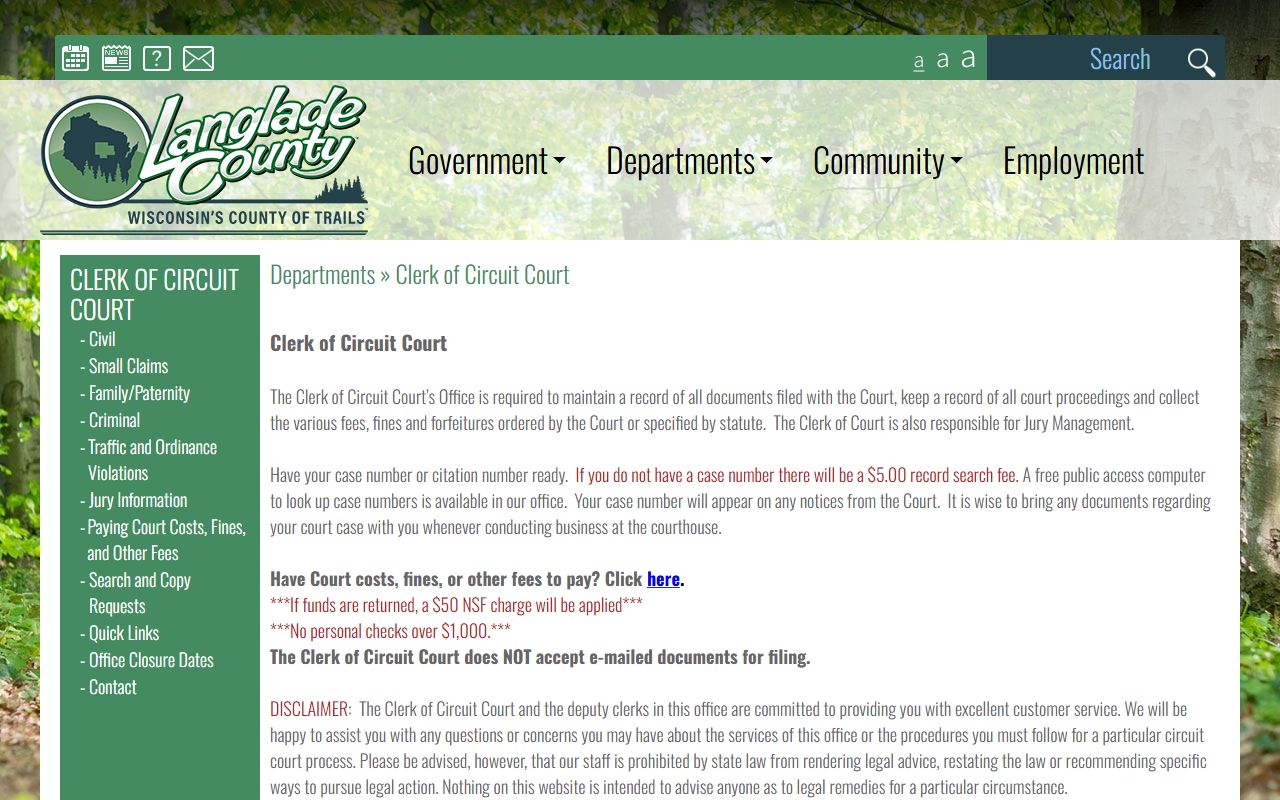 Langlade County Divorce Records at the Clerk of Circuit Court