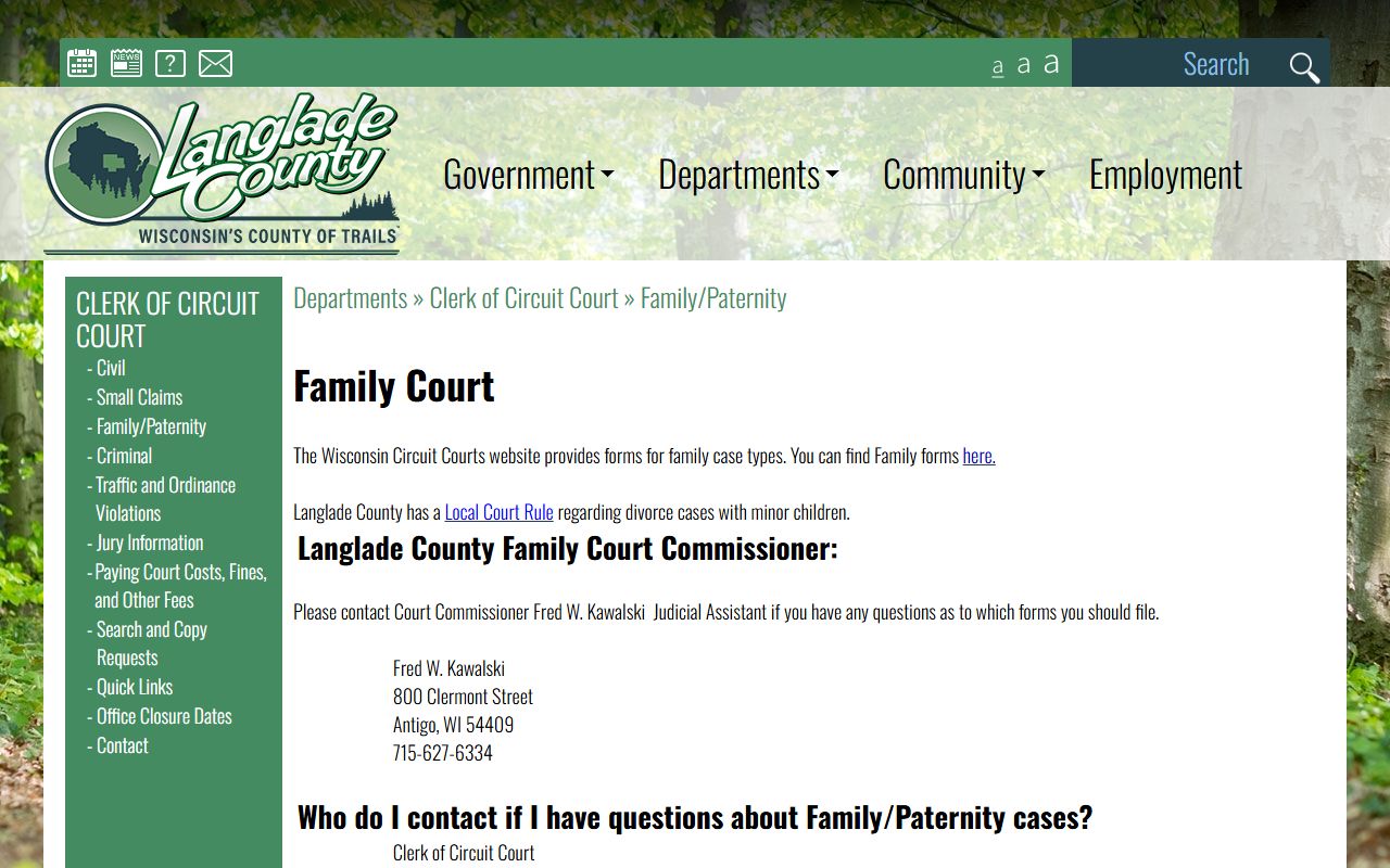 Langlade County Divorce Records family and paternity page