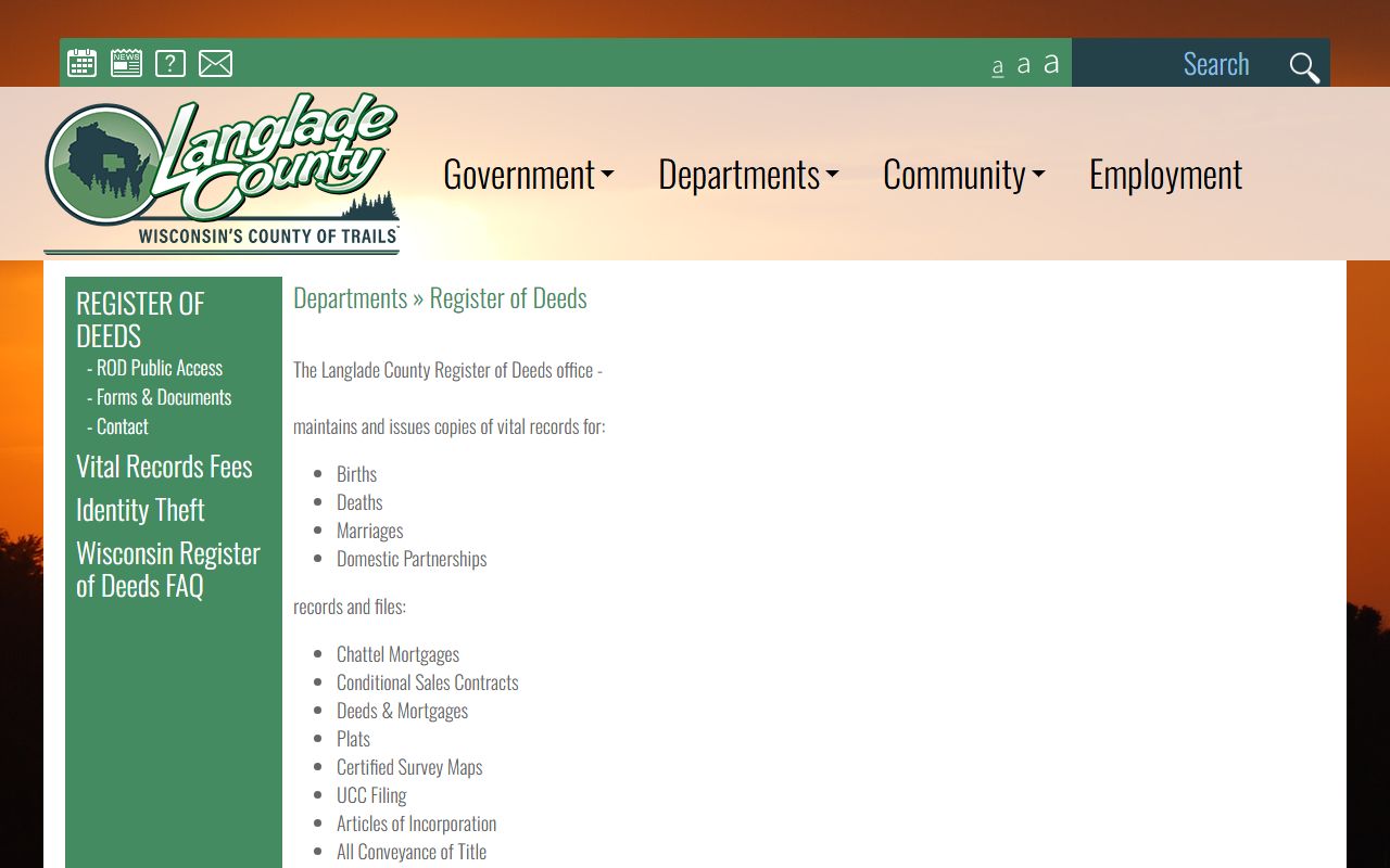 Langlade County Divorce Records at the Register of Deeds