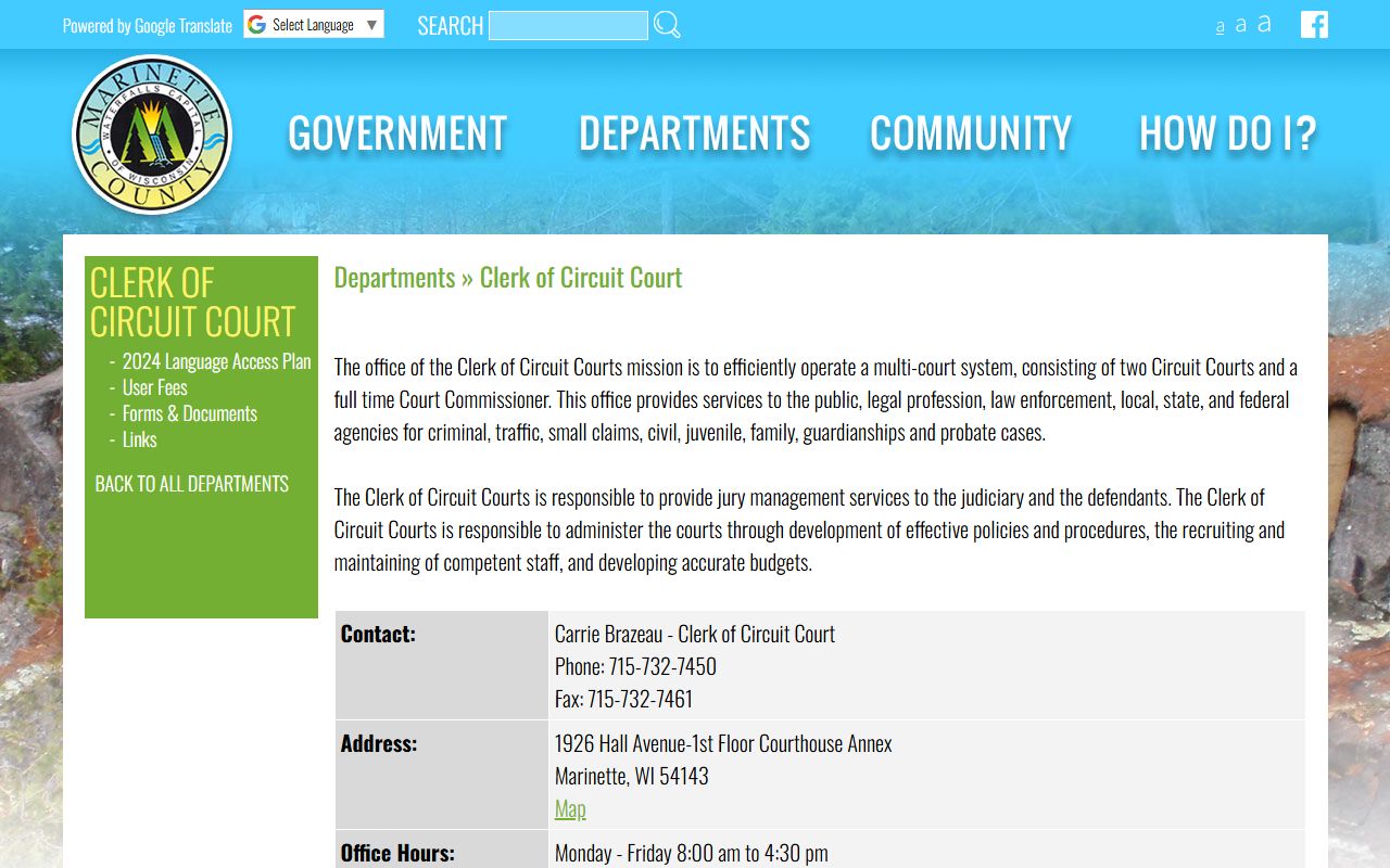 Marinette County Divorce Records clerk of circuit court