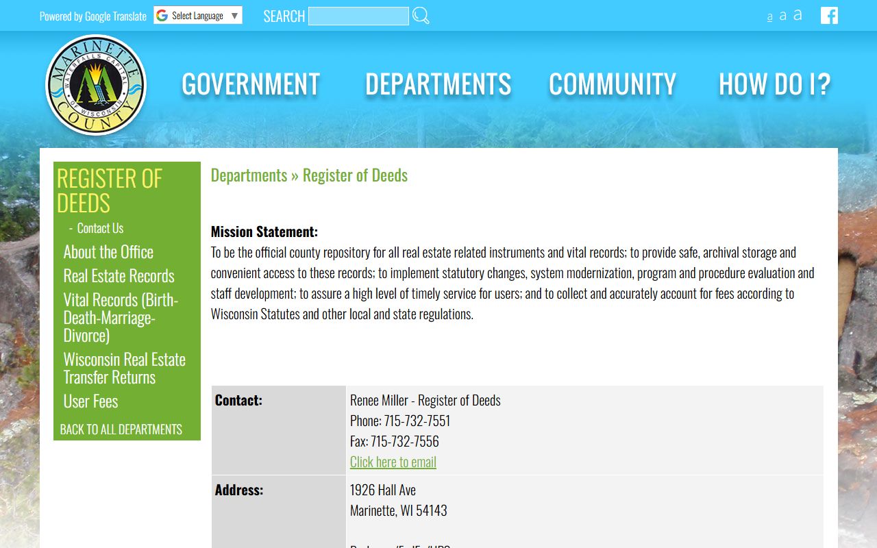 Marinette County Divorce Records register of deeds