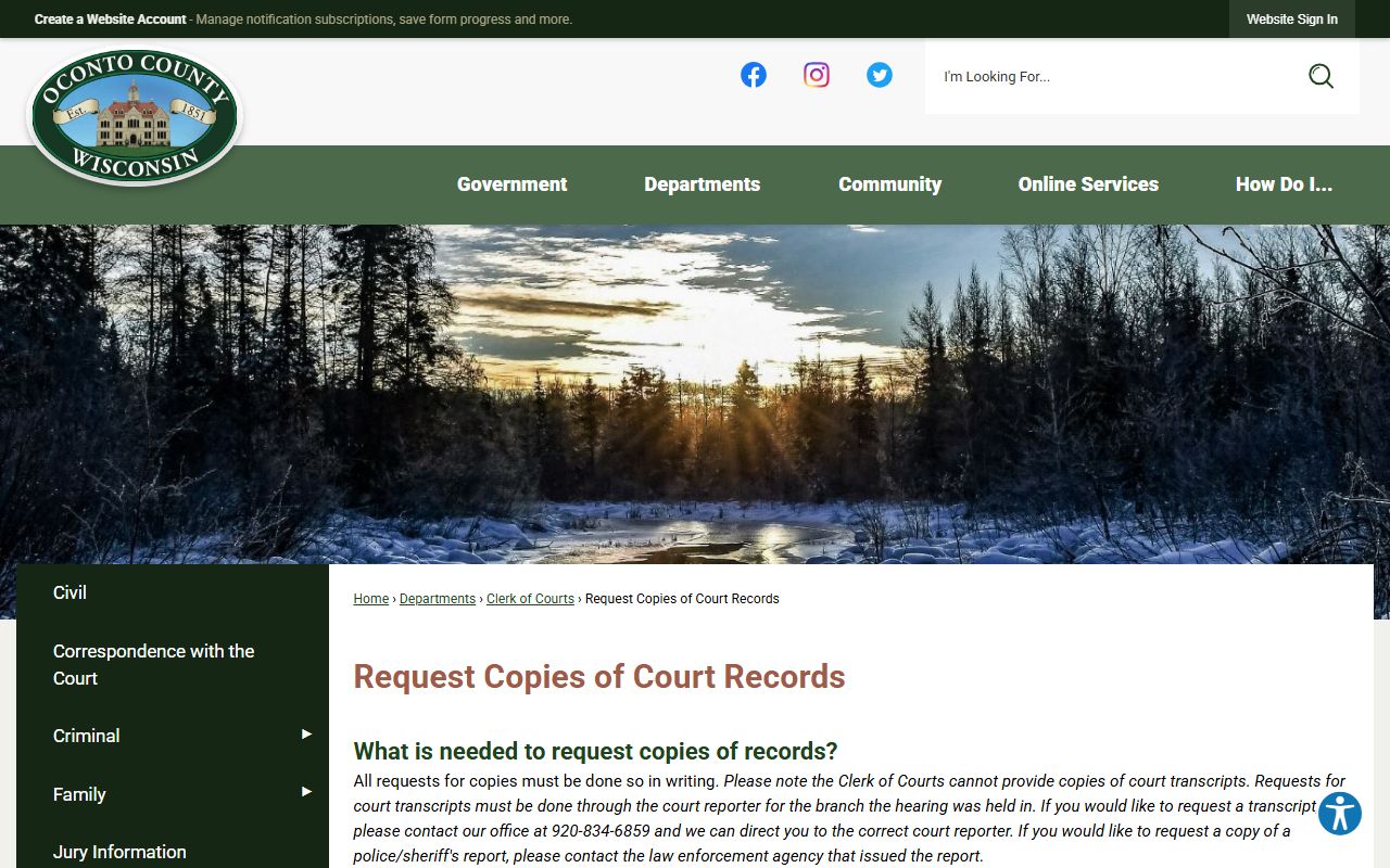 Oconto County Divorce Records court records request