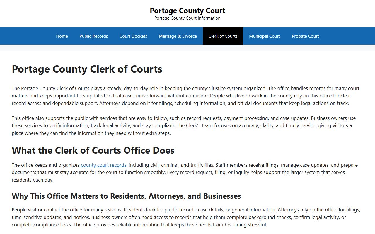 Portage County Divorce Records clerk of courts