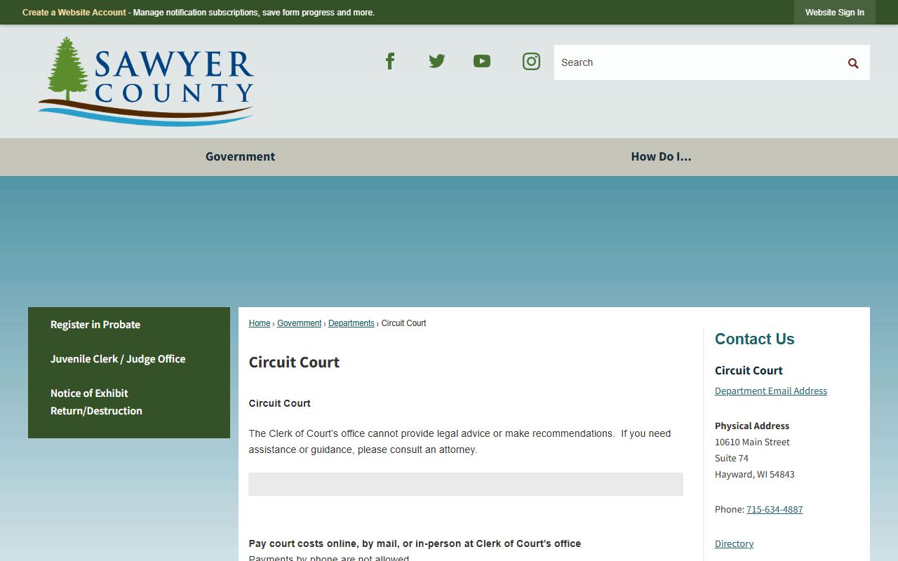 Sawyer County Divorce Records circuit court