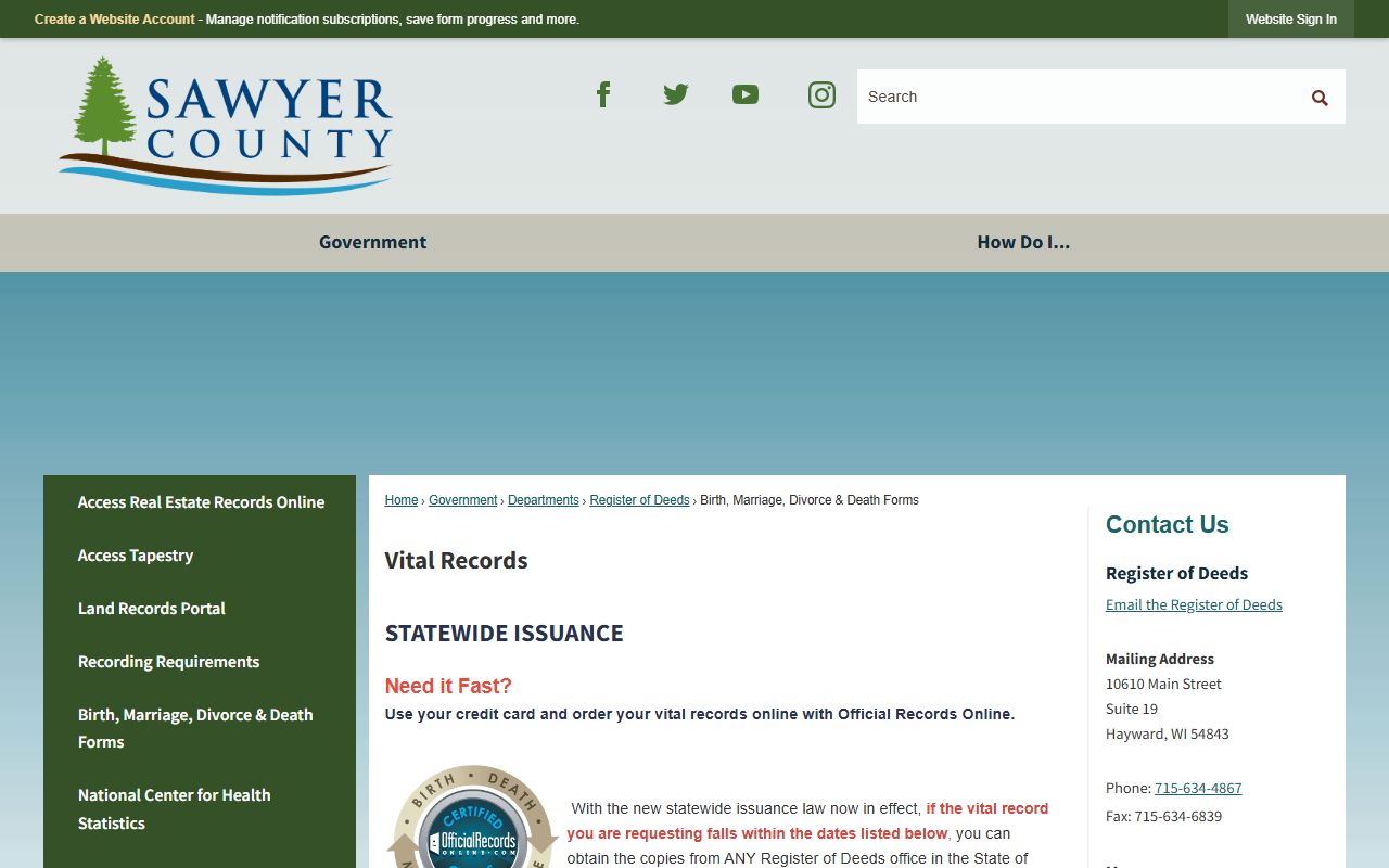 Sawyer County Divorce Records vital records forms