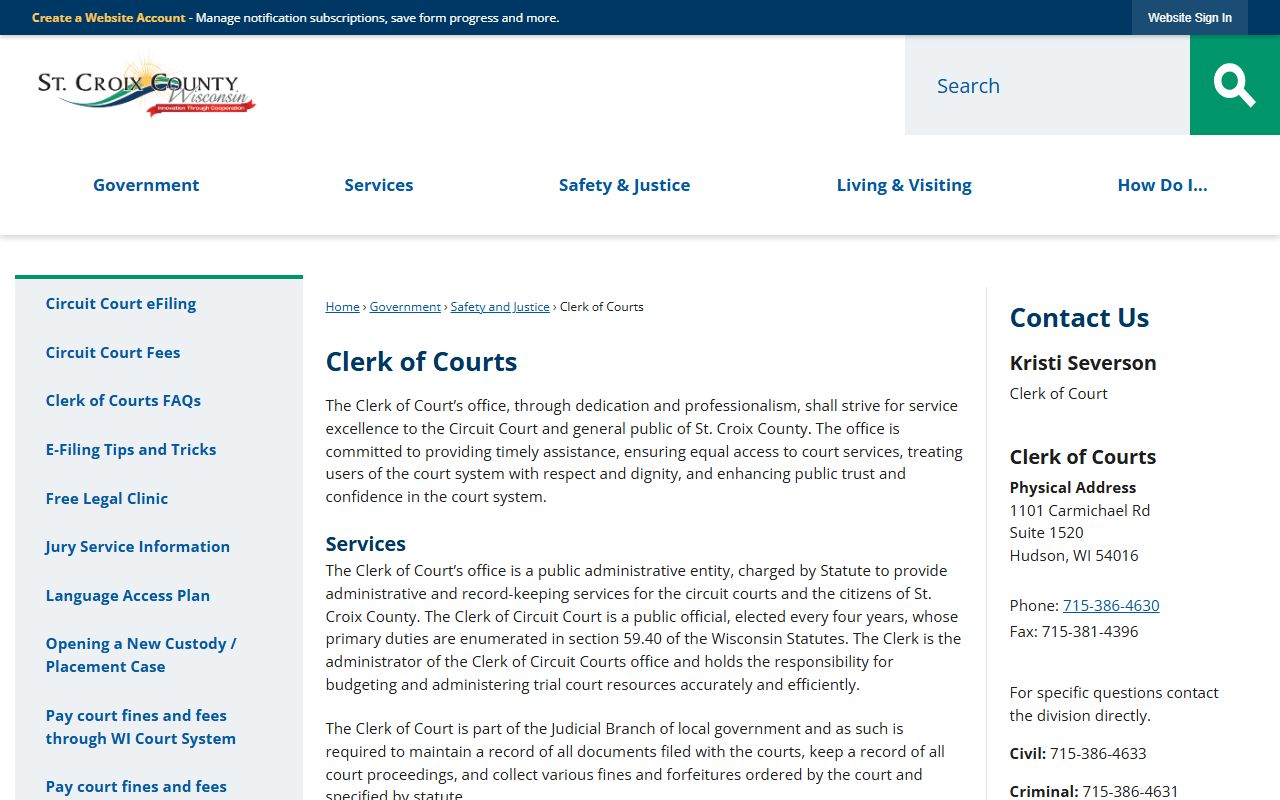 St. Croix County Divorce Records clerk of courts office