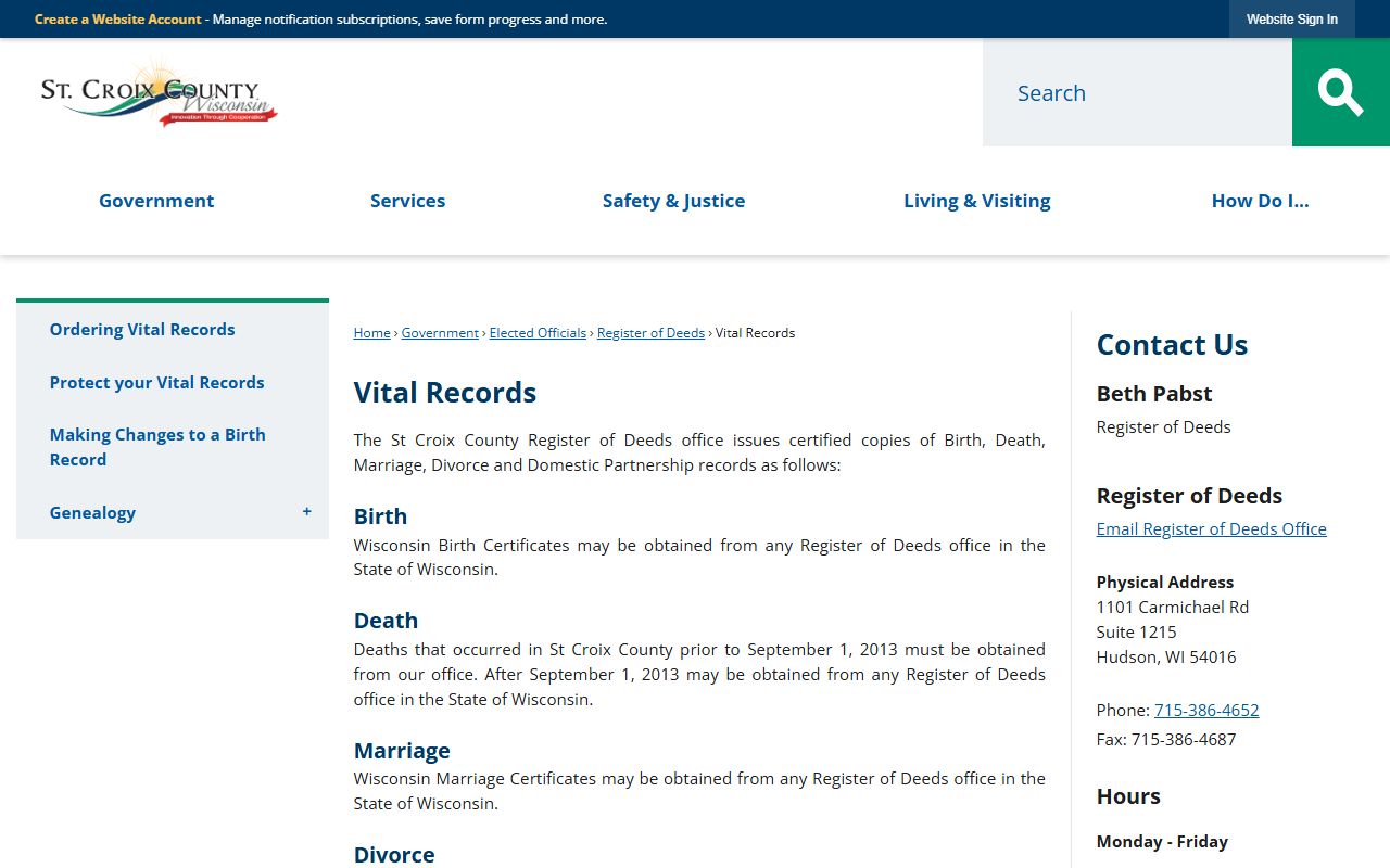St. Croix County Divorce Records vital records office