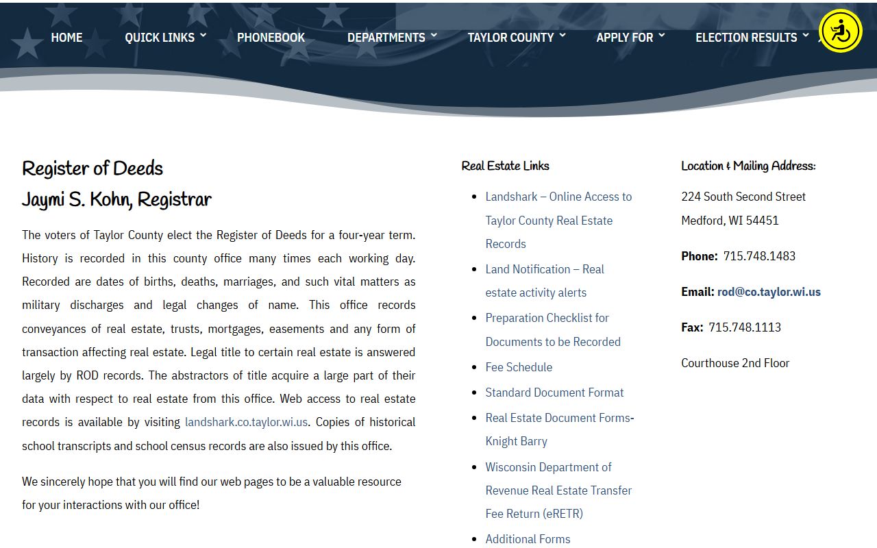 Taylor County Divorce Records register of deeds office