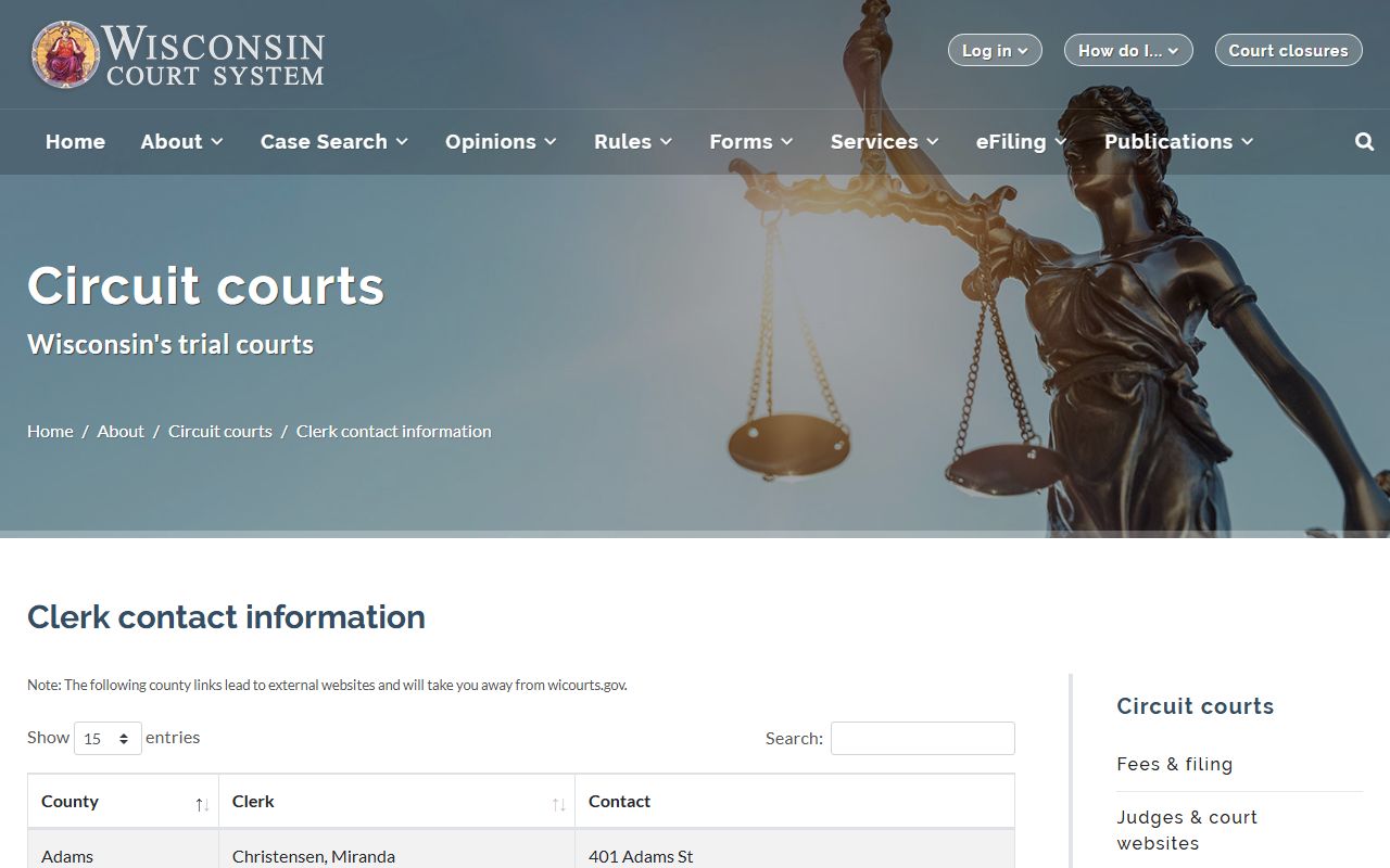 Wisconsin Divorce Records Wisconsin clerk of circuit court contacts