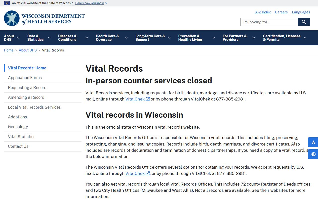 Wisconsin Divorce Records Wisconsin DHS Vital Records Office