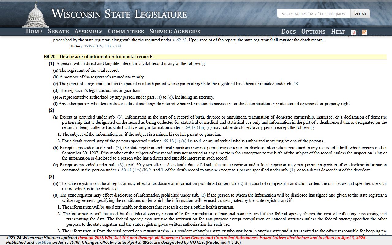 Wisconsin Divorce Records Wisconsin statutes vital records disclosure