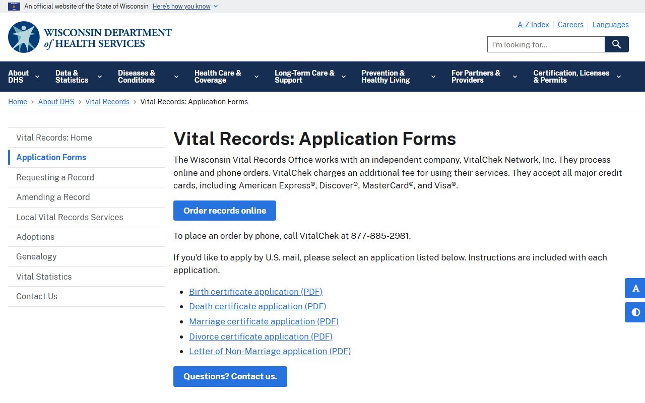 Wisconsin Divorce Records Wisconsin vital records applications